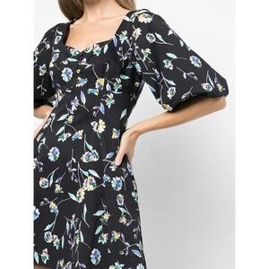 NWT NICHOLAS Lydia Dress Floral Print Square‎ Neck Puff Sleeve Mini Size 2 Black